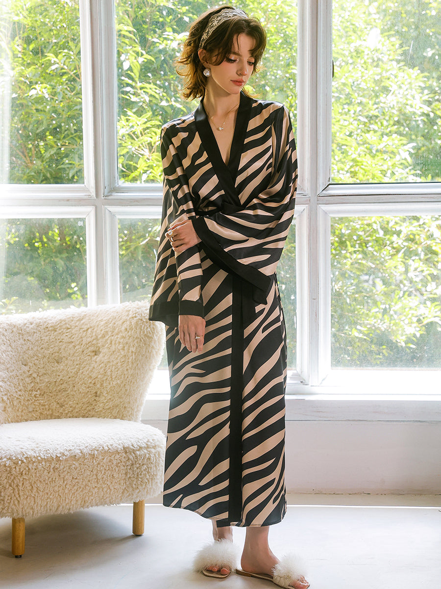 Satin Kimono Robe with Wide Sleeves