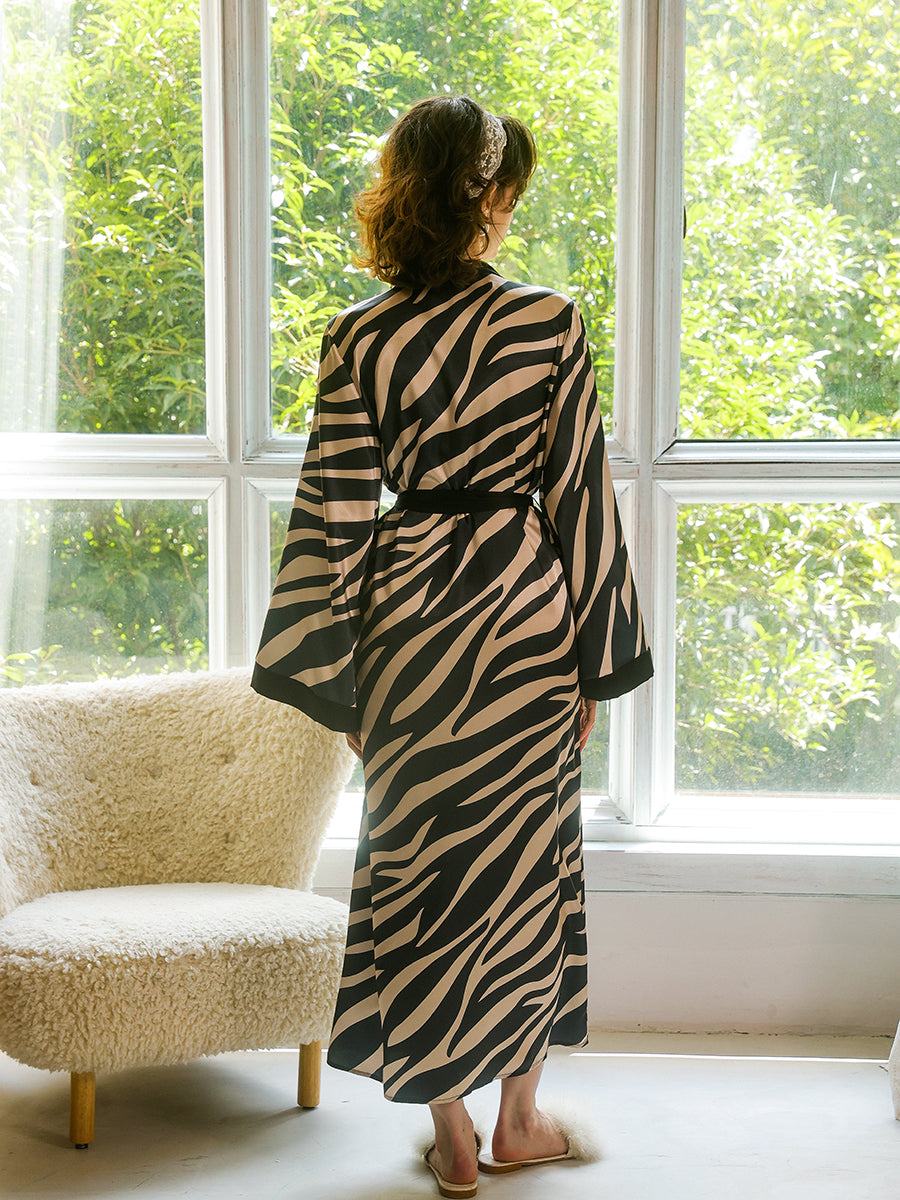 Satin Kimono Robe with Wide Sleeves