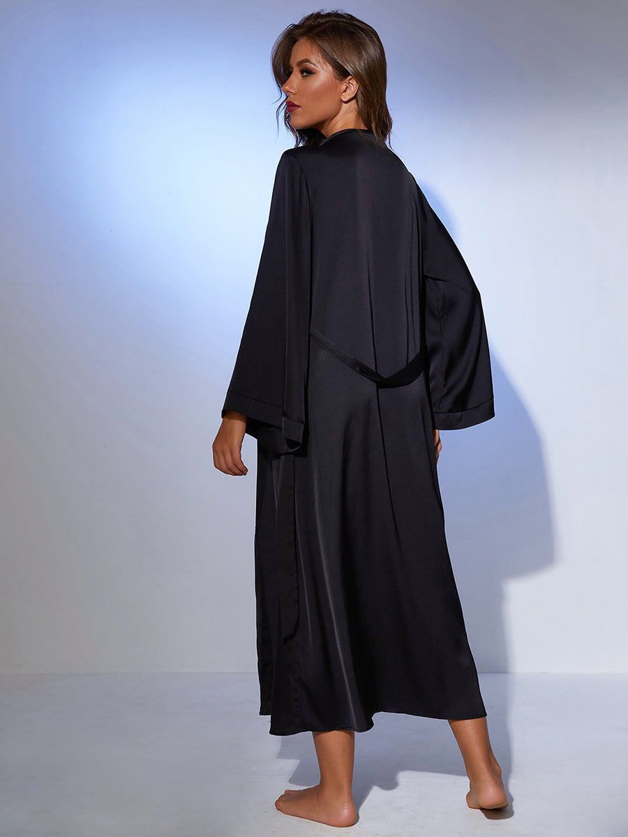 Satin Kimono Robe with Wide Sleeves