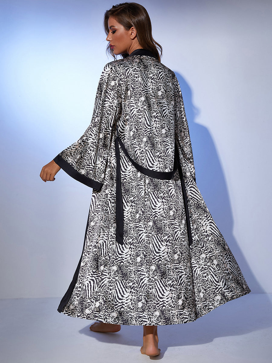 Satin Kimono Robe with Wide Sleeves