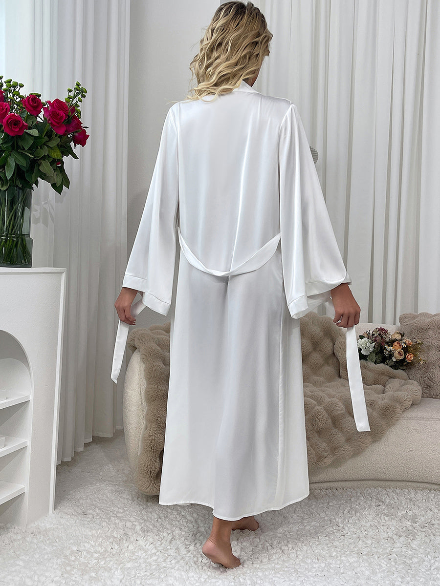 Satin Kimono Robe with Wide Sleeves