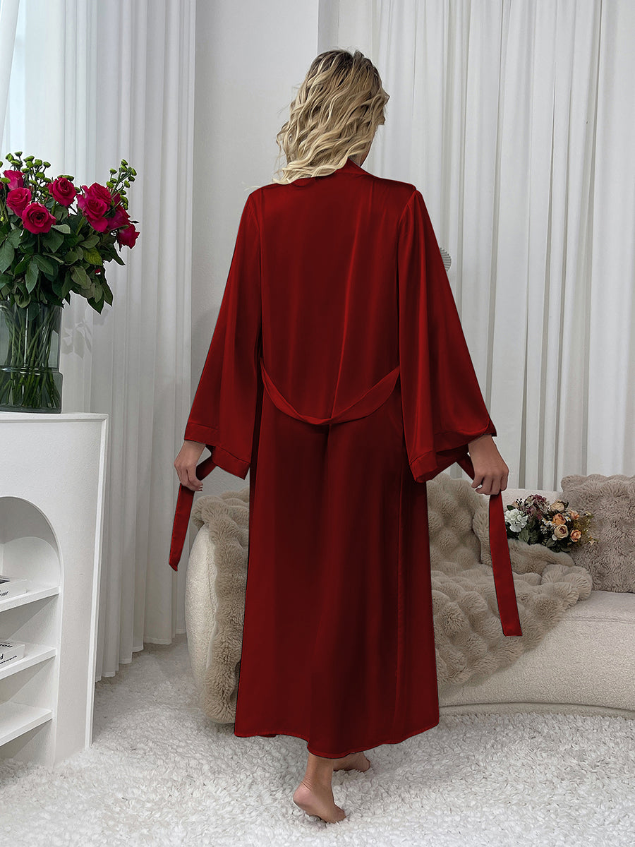 Satin Kimono Robe with Wide Sleeves