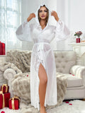 Hooded Lace Mesh Robe with Sheer Flare Sleeves