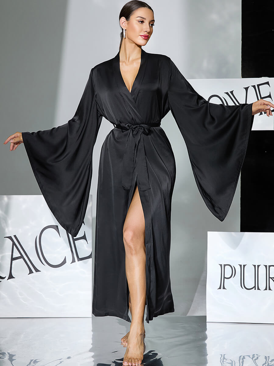 Satin Kimono Robe for Women Long Bell Sleeve Bridal Robe