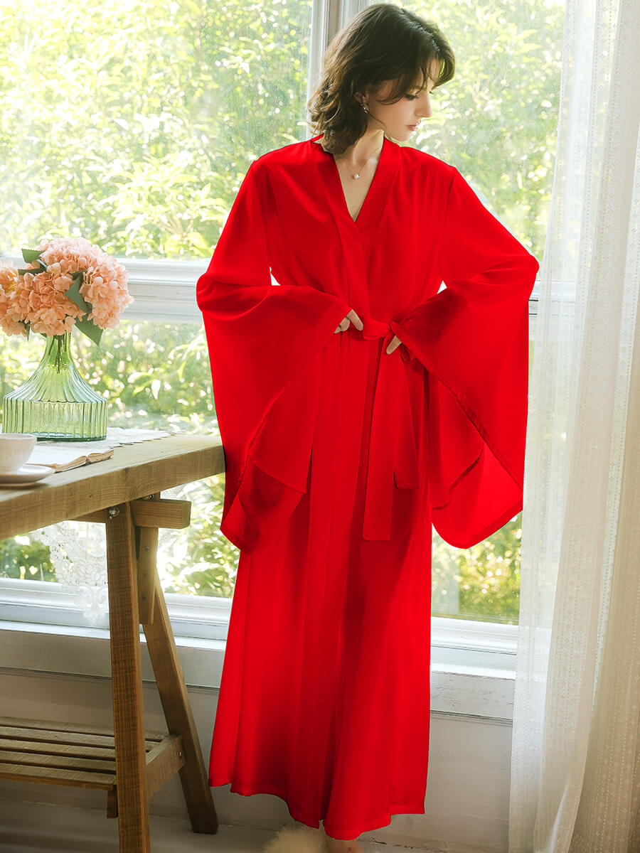 Satin Kimono Robe for Women Long Bell Sleeve Bridal Robe