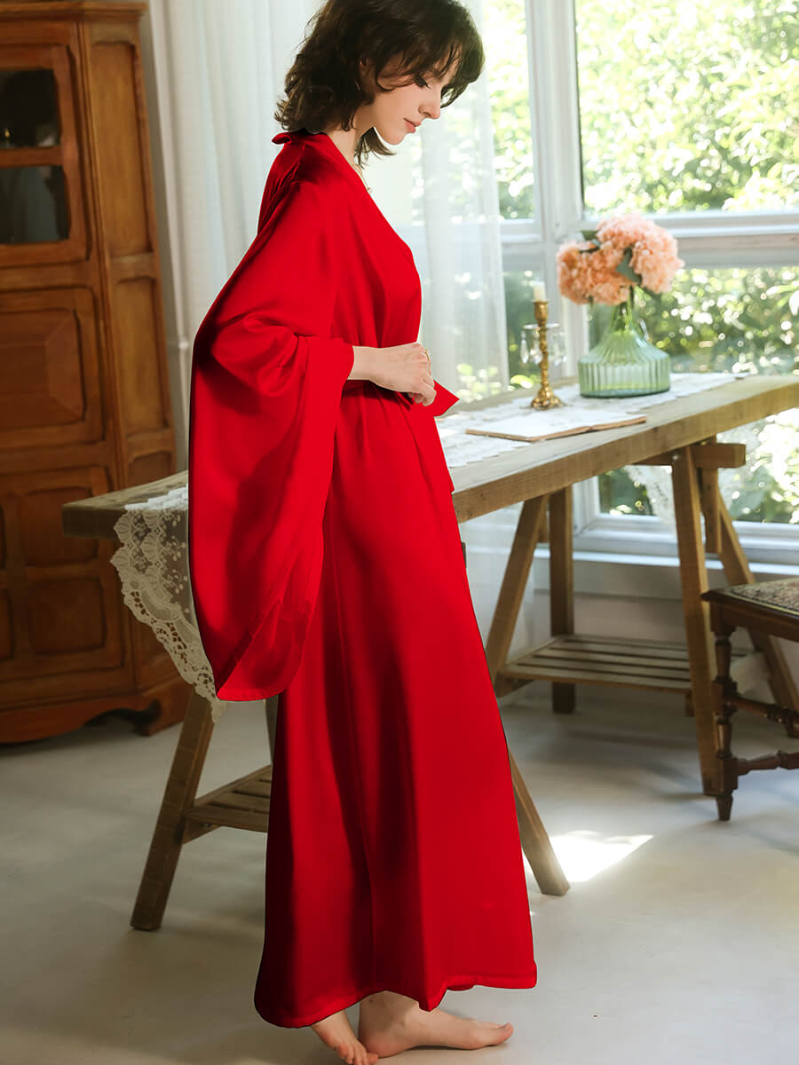 Satin Kimono Robe for Women Long Bell Sleeve Bridal Robe