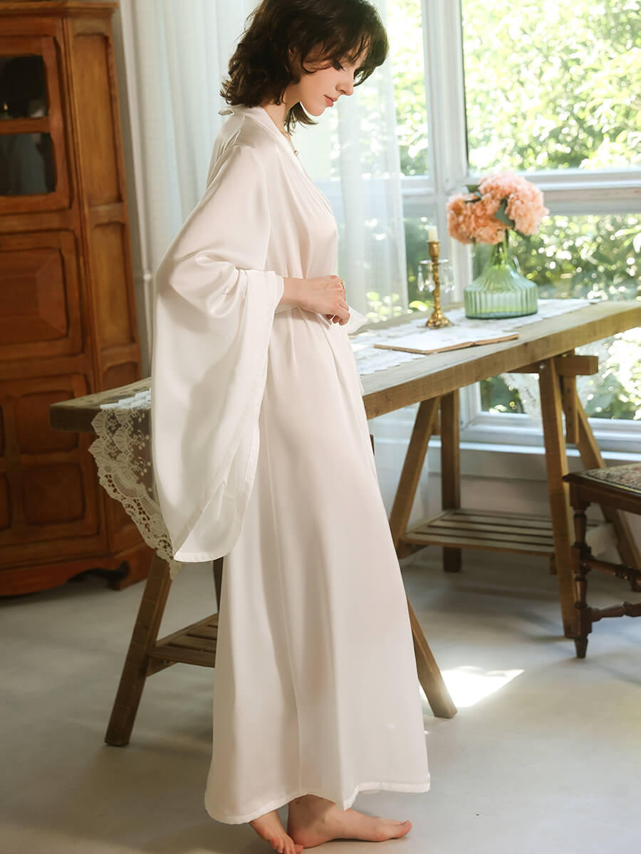 Satin Kimono Robe for Women Long Bell Sleeve Bridal Robe
