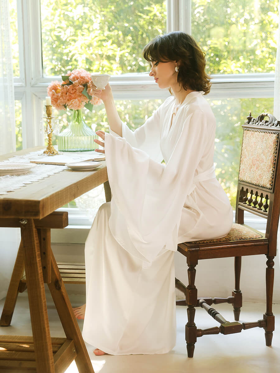 Satin Kimono Robe for Women Long Bell Sleeve Bridal Robe