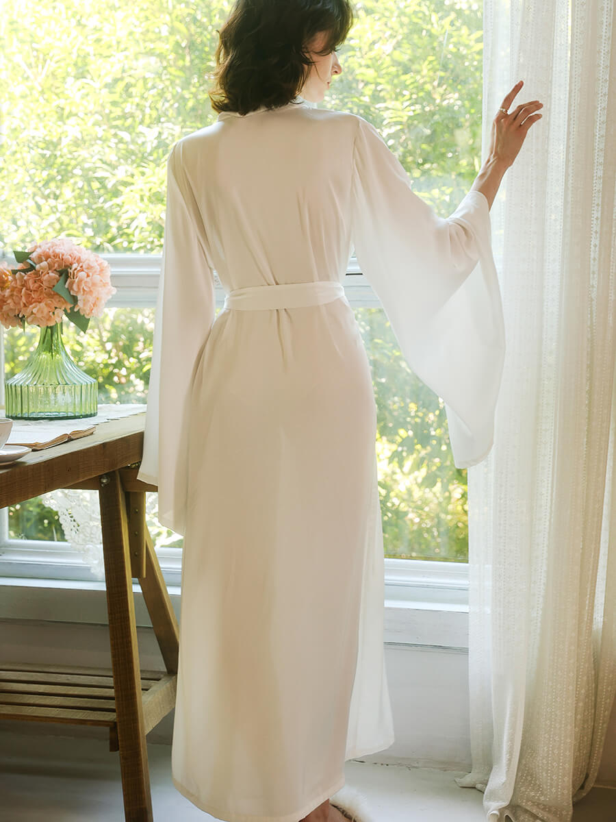 Satin Kimono Robe for Women Long Bell Sleeve Bridal Robe